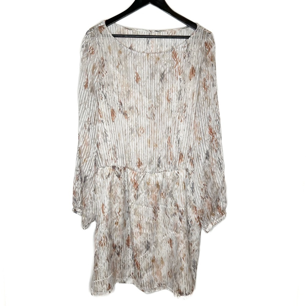 WHBM Dress Geo-Print Metallic Boho Dress Long Sleeve